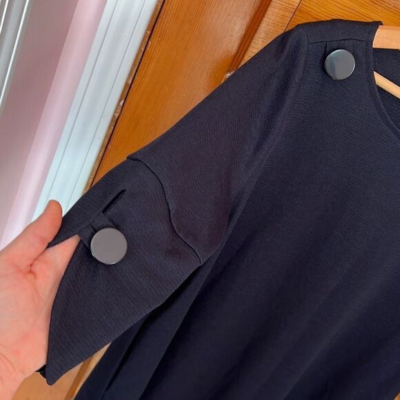 Deep Navy Scoop Neck Button Accent Tunic Dress Medium - Picture 2 of 6